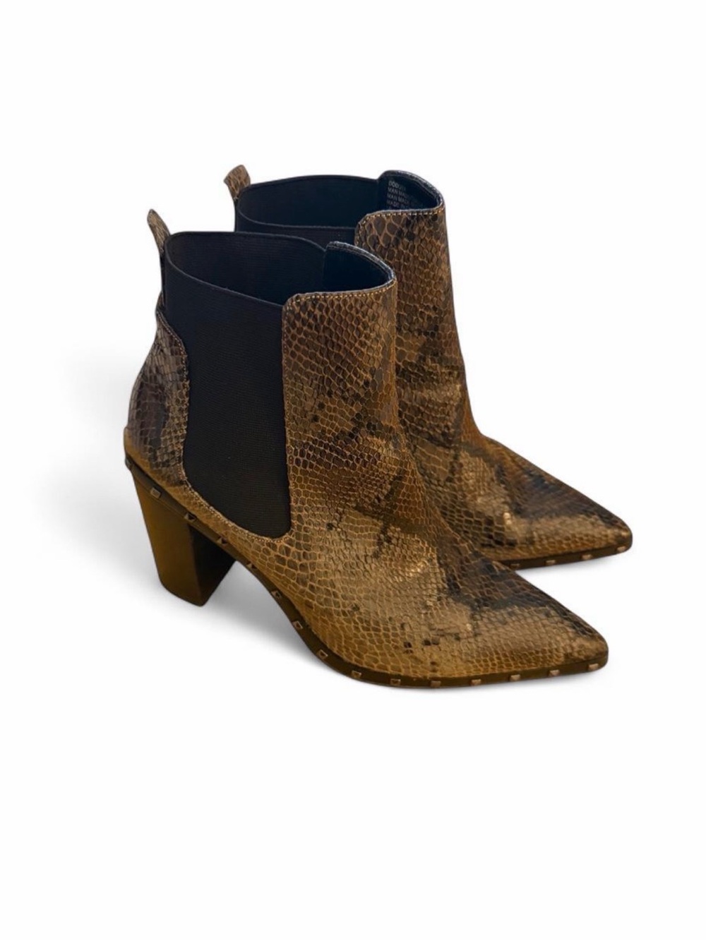 Charles David Brown Snake-Print Pointed Chelsea Booties